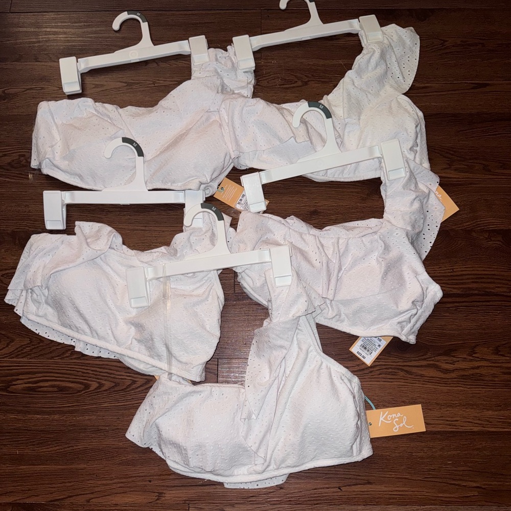 NWT BUNDLE of 5 Kona Sol White Eyelet one shoulder bikini sz S or M women  swim